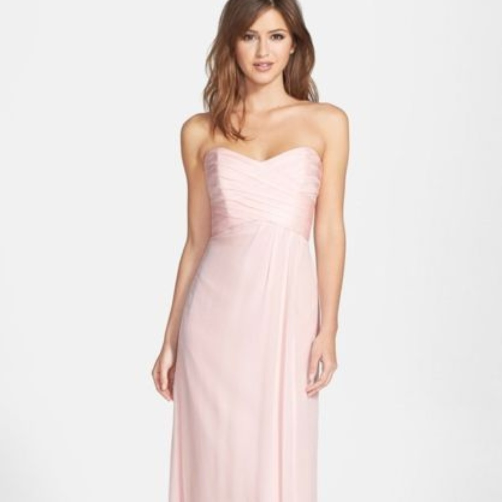 Amsale strapless chiffon blush maxi dress